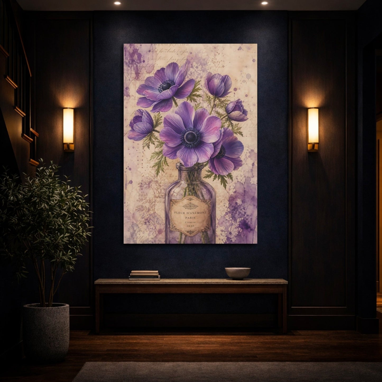 Floral Anemone Flowers Purple Canvas Print – Living Room, Large Wall - YesArtYes