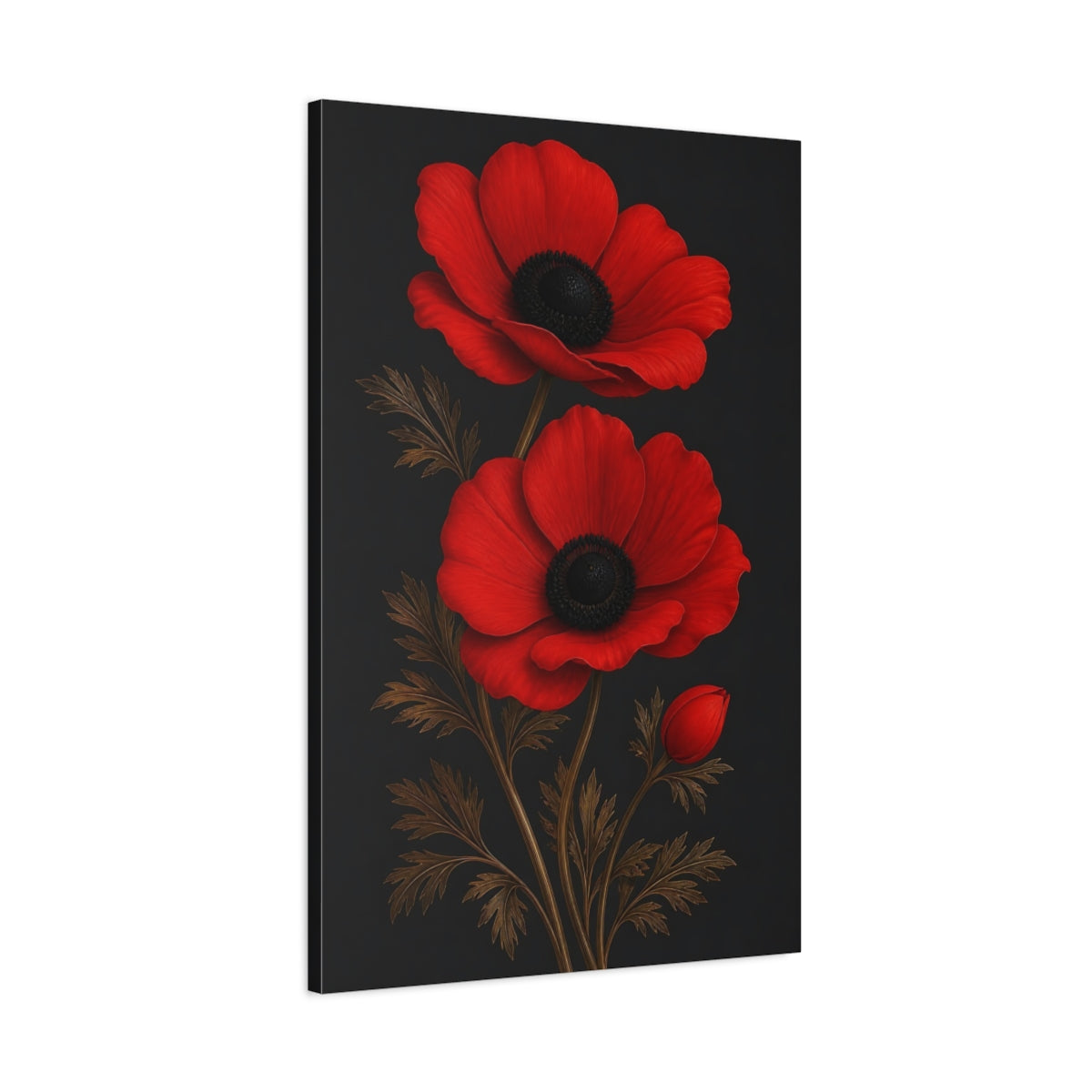 Main Mockup. Floral Anemone Flowers Red And Black shown as canvas print