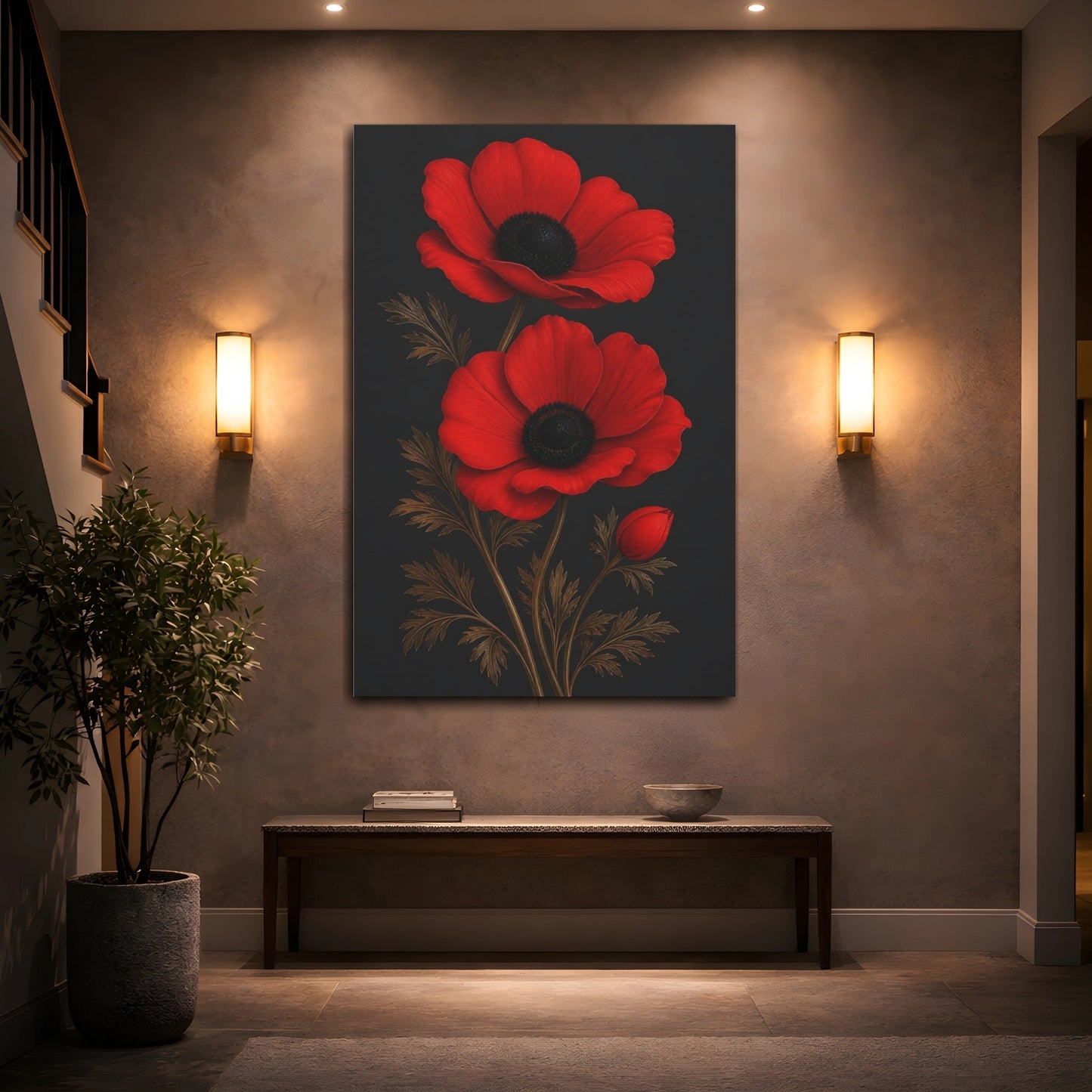 Mockup 2. Floral Anemone Flowers Red And Black shown as canvas print