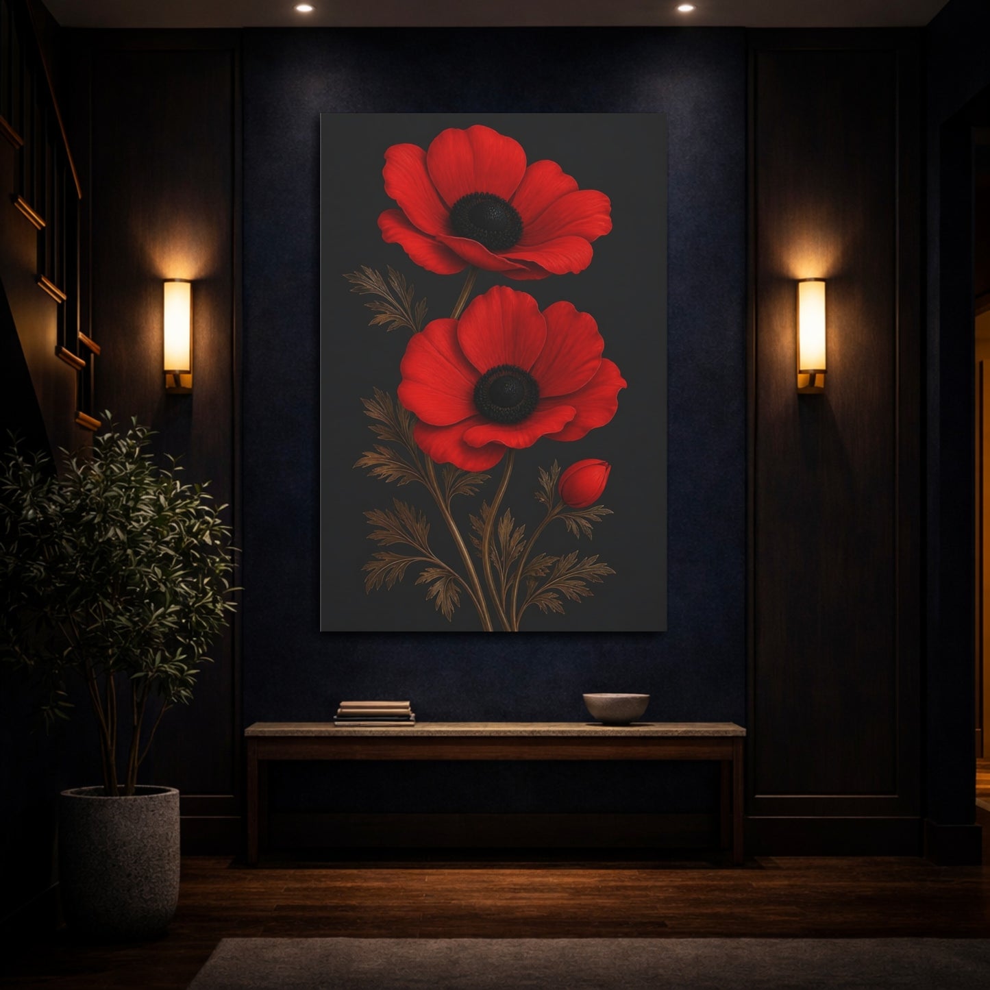 Mockup 4. Floral Anemone Flowers Red And Black shown as canvas print