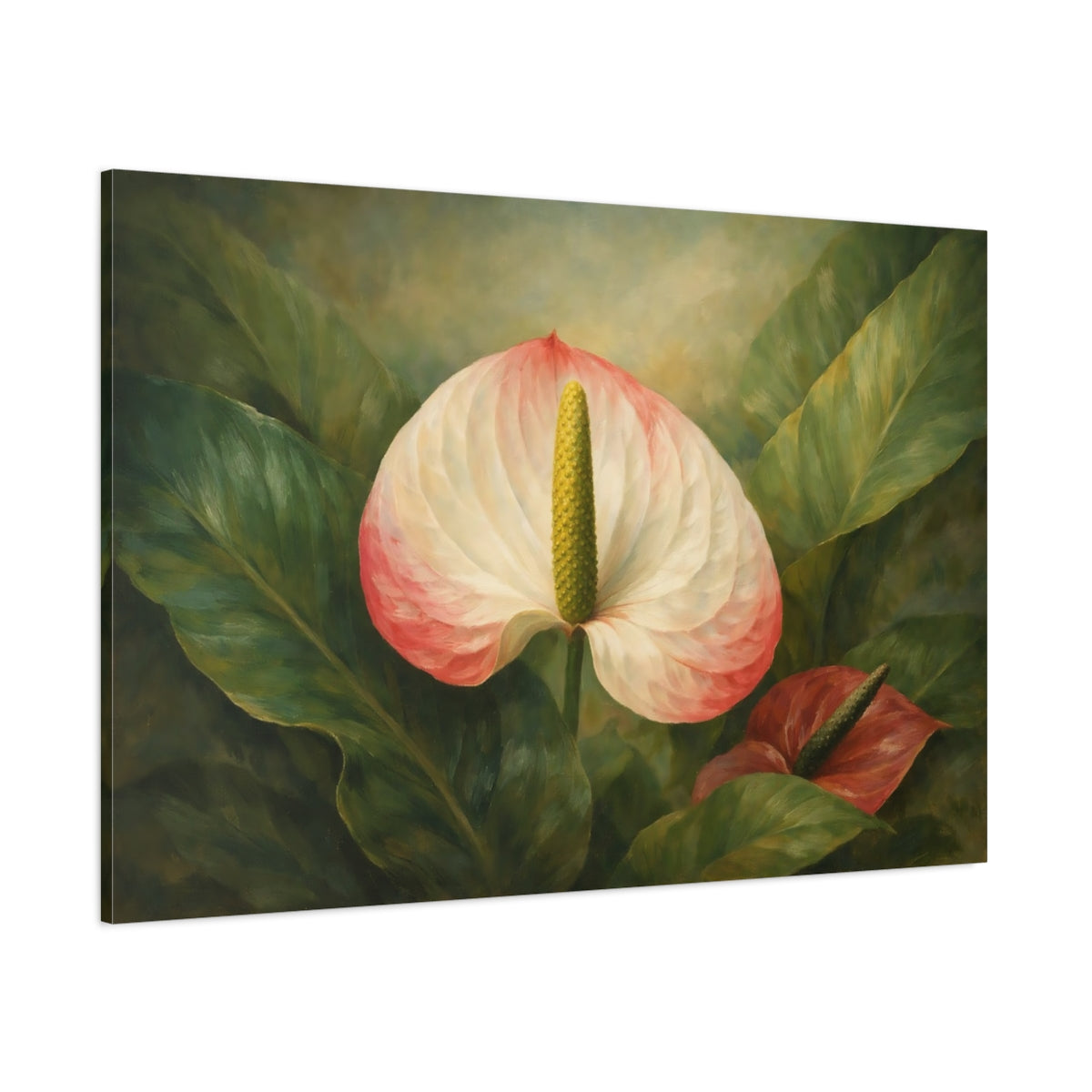 Main Mockup. Floral Anthurium Flower Pink Anthurium shown as stretched canvas wall art
