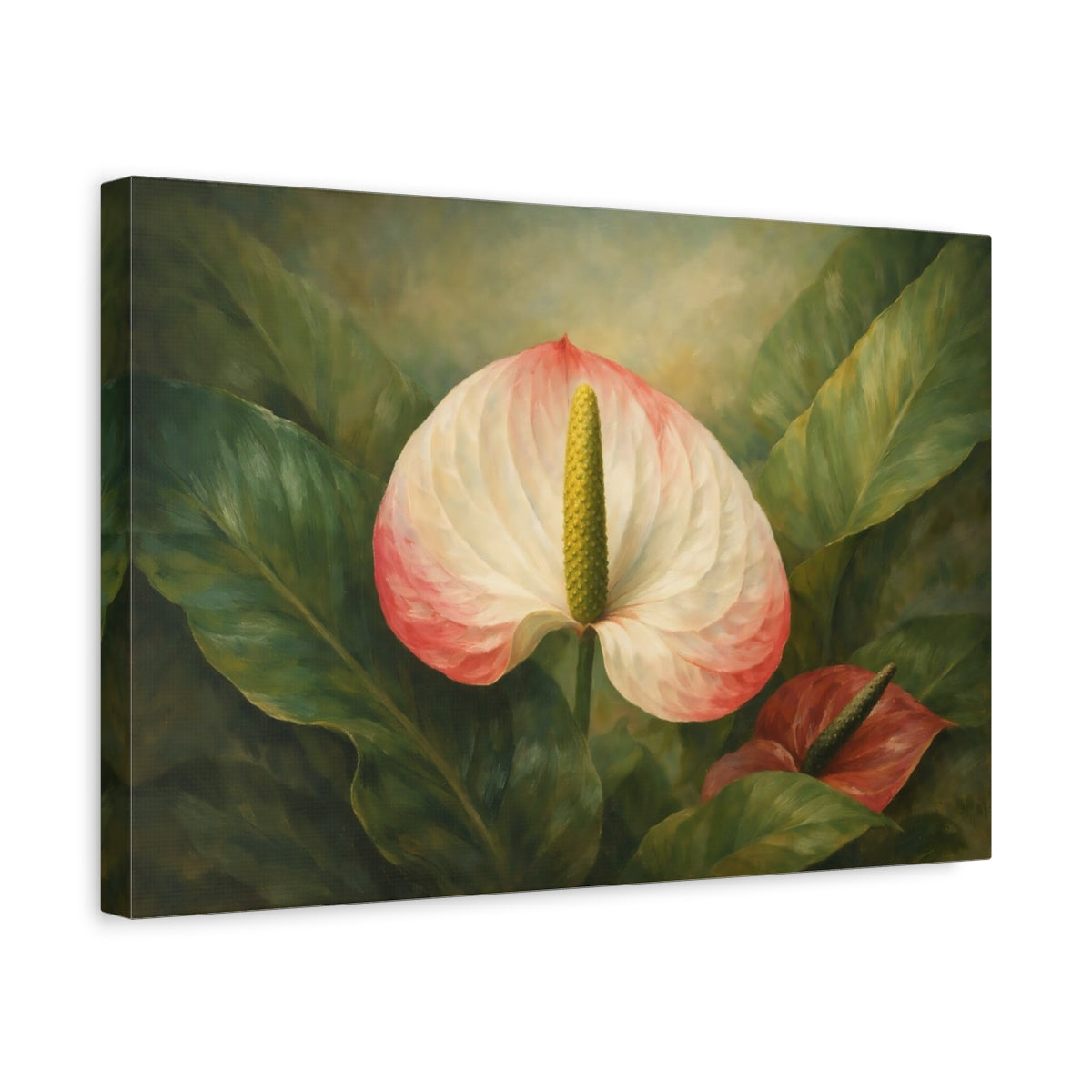 Side Mockup 4. Floral Anthurium Flower Pink Anthurium shown as stretched canvas wall art