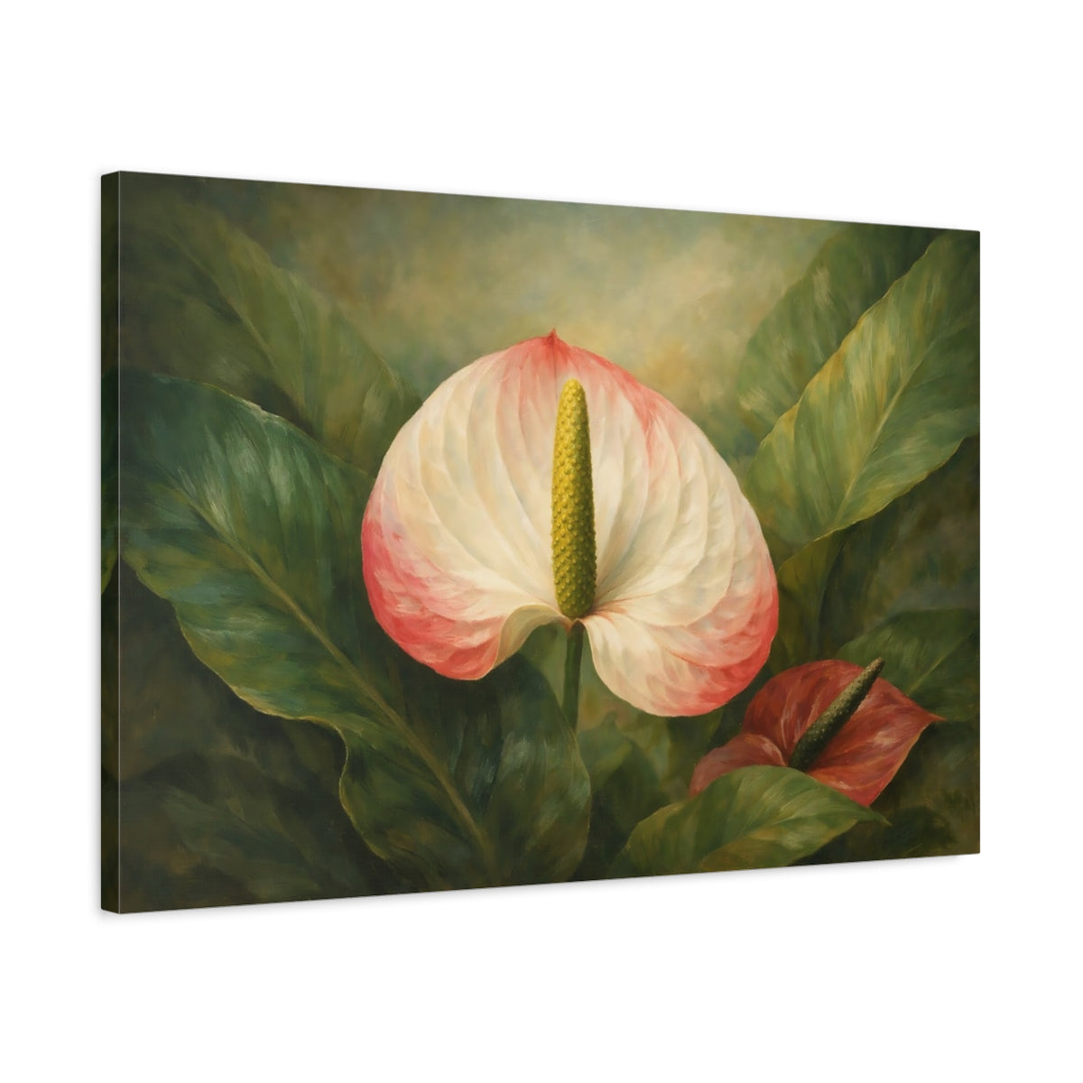 Side Mockup 2. Floral Anthurium Flower Pink Anthurium shown as stretched canvas wall art