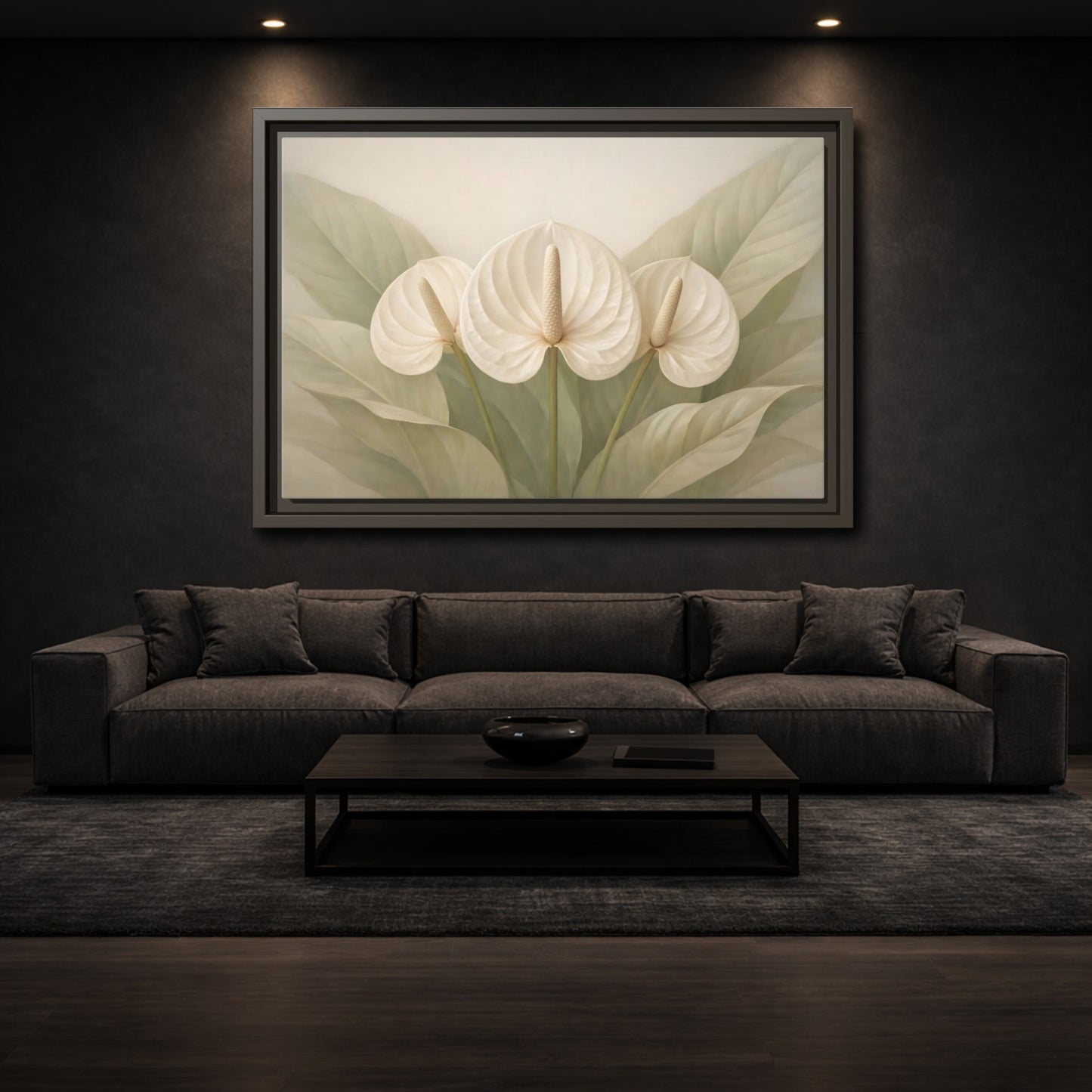 Mockup 2. Floral Anthurium Flowers White Anthurium shown as stretched canvas wall art