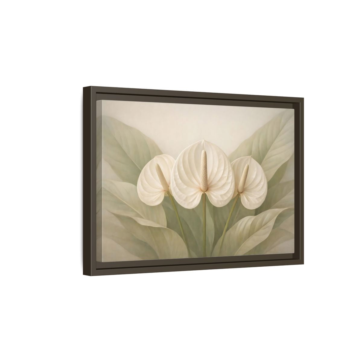 Side Mockup 5. Floral Anthurium Flowers White Anthurium shown as stretched canvas wall art