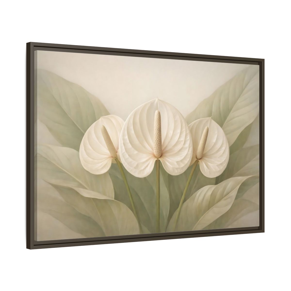 Side Mockup 9. Floral Anthurium Flowers White Anthurium shown as stretched canvas wall art