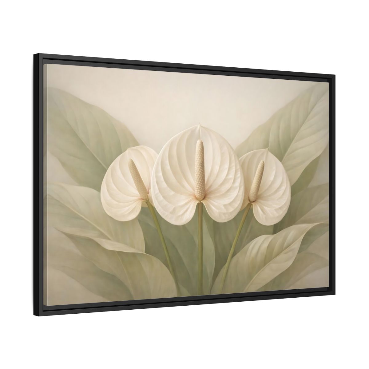Side Mockup 13. Floral Anthurium Flowers White Anthurium shown as stretched canvas wall art