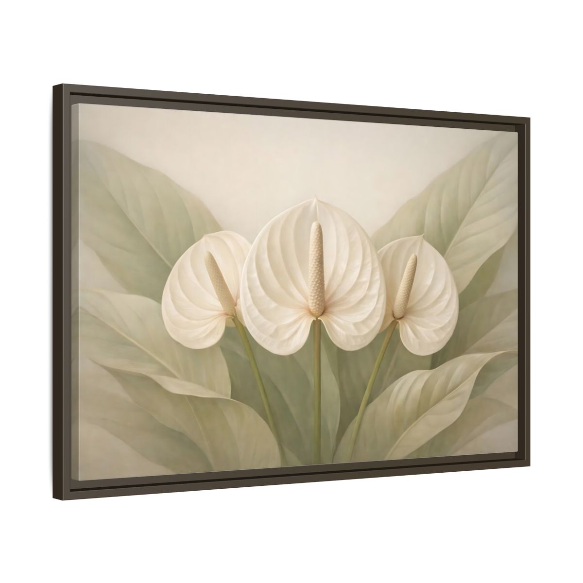 Side Mockup 11. Floral Anthurium Flowers White Anthurium shown as stretched canvas wall art