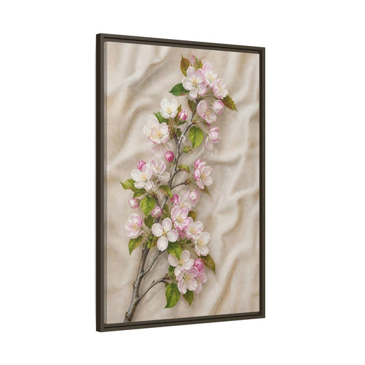 Main Mockup. Floral Apple Blossoms Pink And Beige Floral shown as framed canvas print