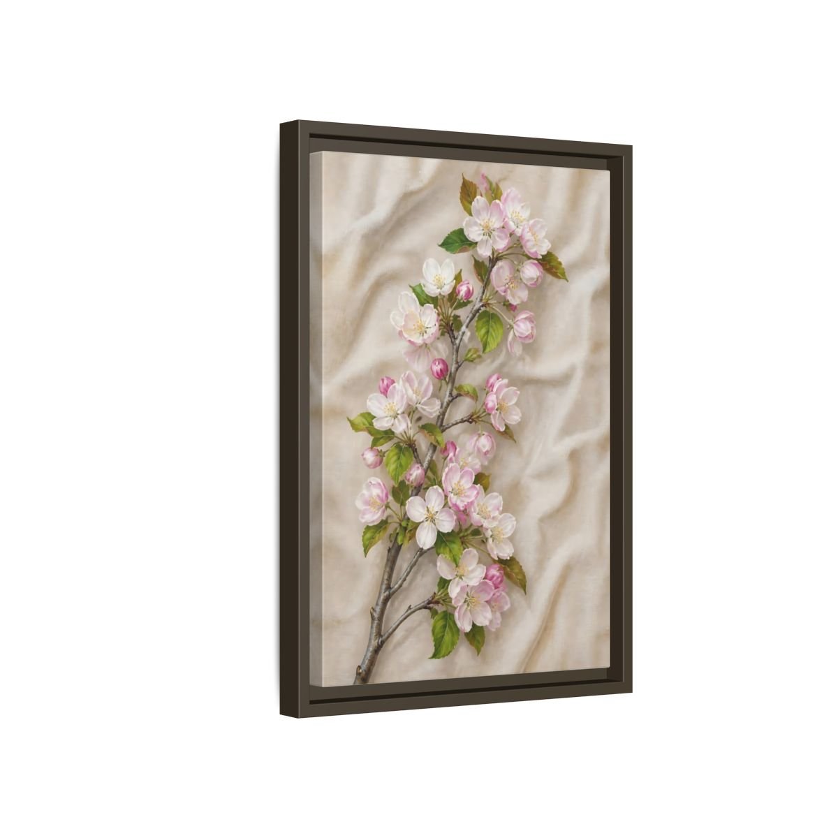 Floral Apple Blossoms Pink And Beige Framed Canvas Print – Botanical Bedroom, Wall - YesArtYes