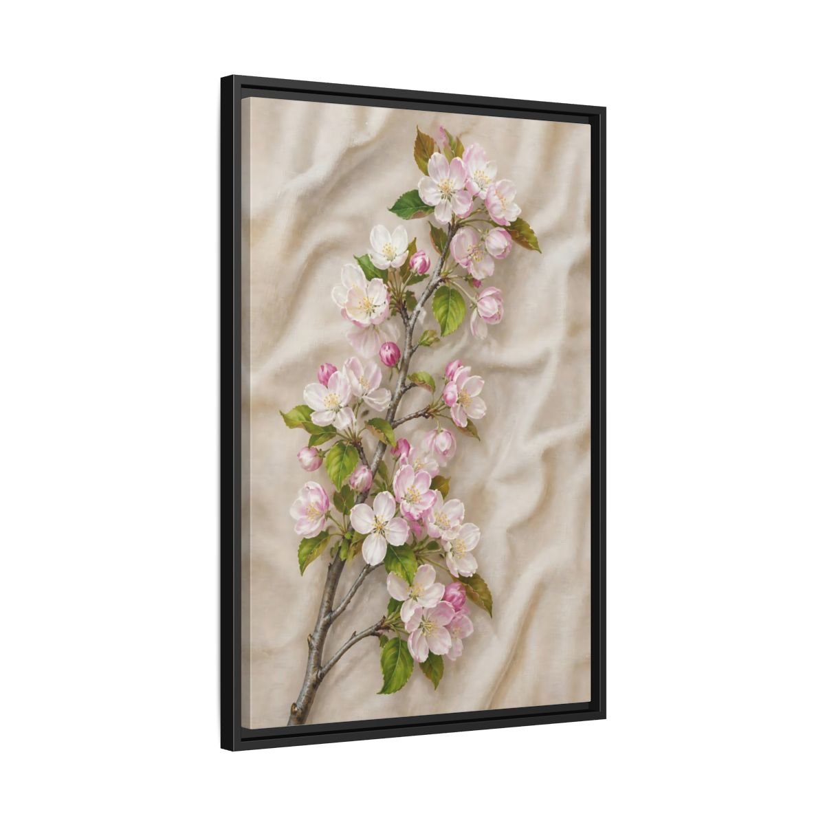 Floral Apple Blossoms Pink And Beige Framed Canvas Print – Botanical Bedroom, Wall - YesArtYes