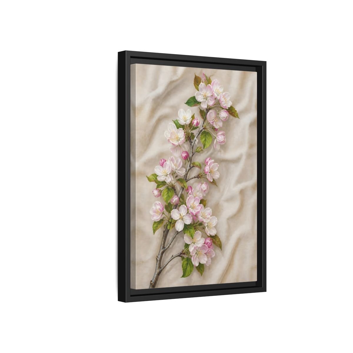 Floral Apple Blossoms Pink And Beige Framed Canvas Print – Botanical Bedroom, Wall - YesArtYes