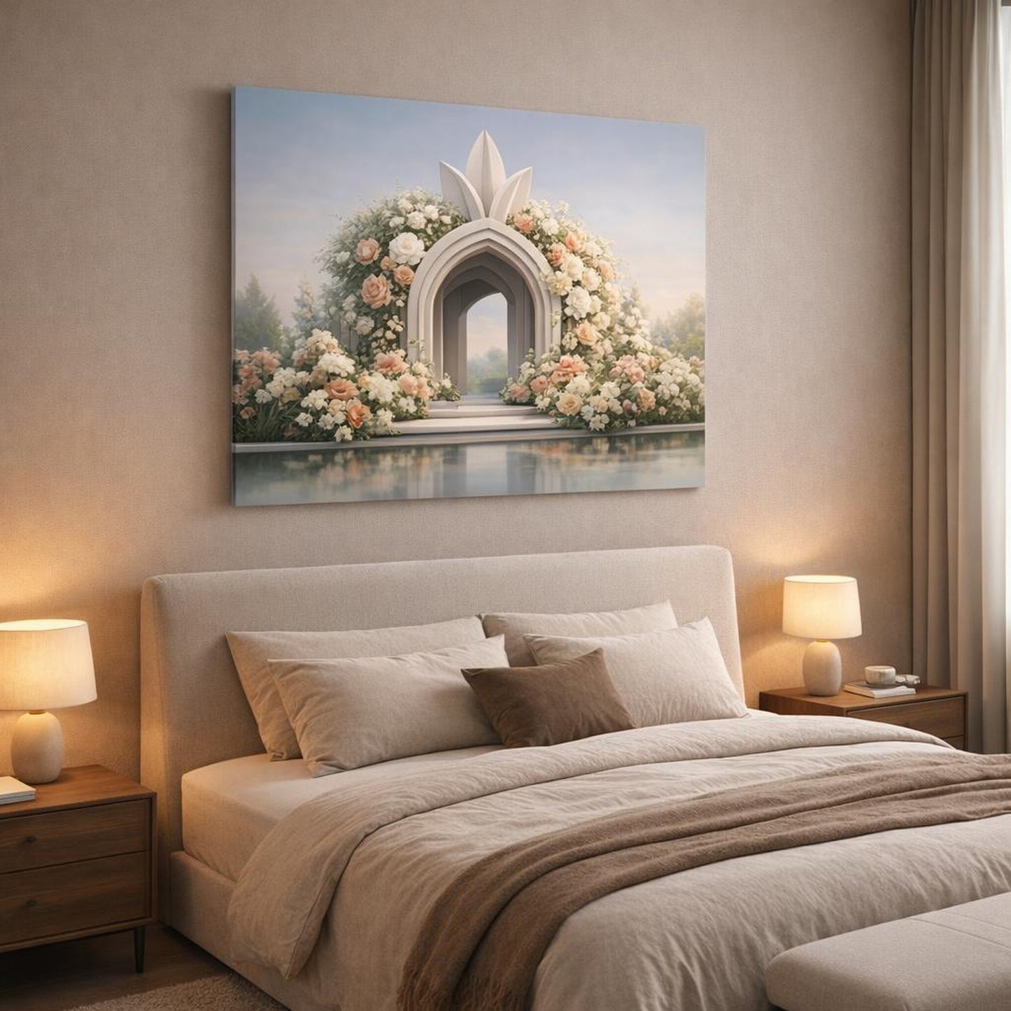 Floral Architecture shown as canvas wall art in a luxury bedroom