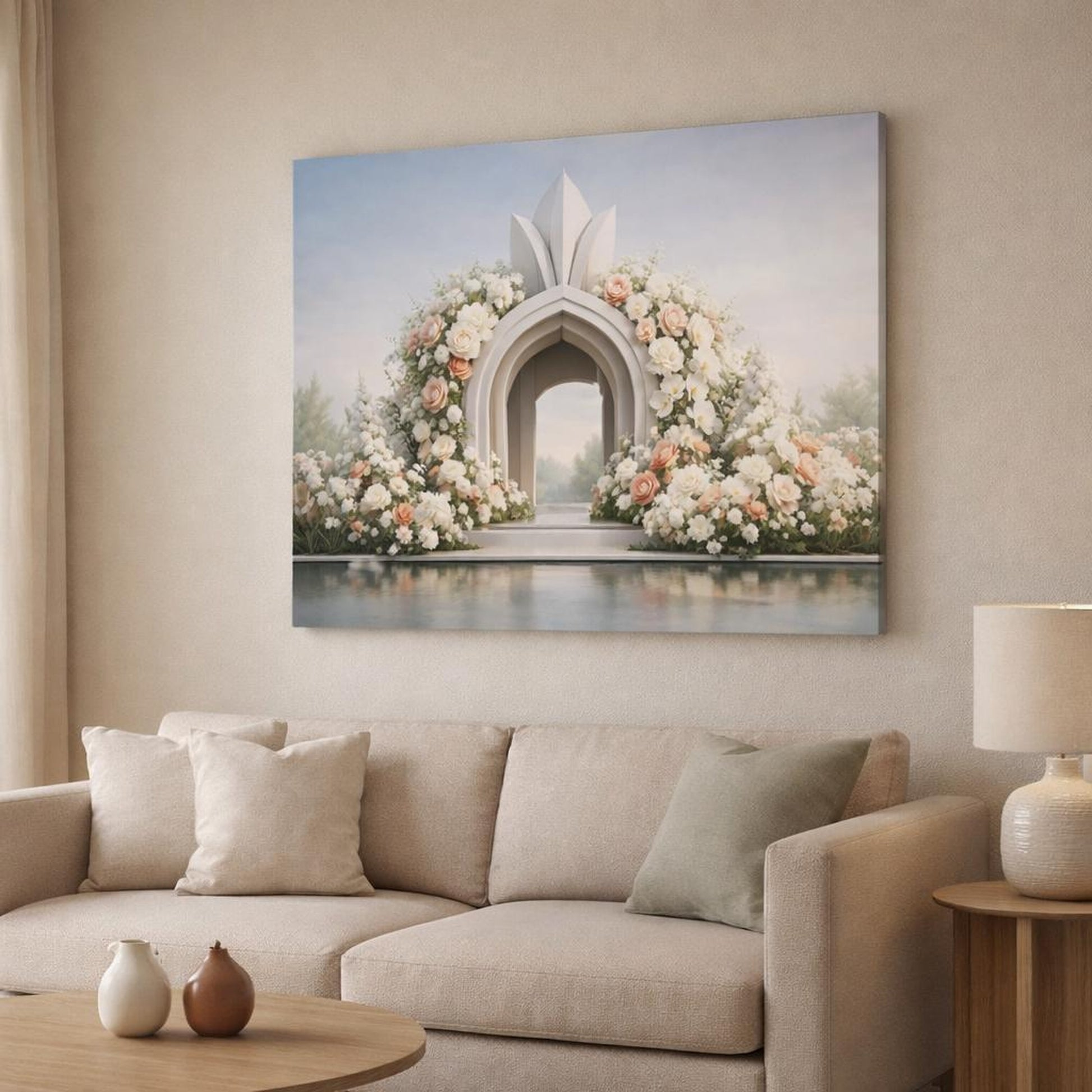 Floral Architecture shown as canvas wall art in a modern living room