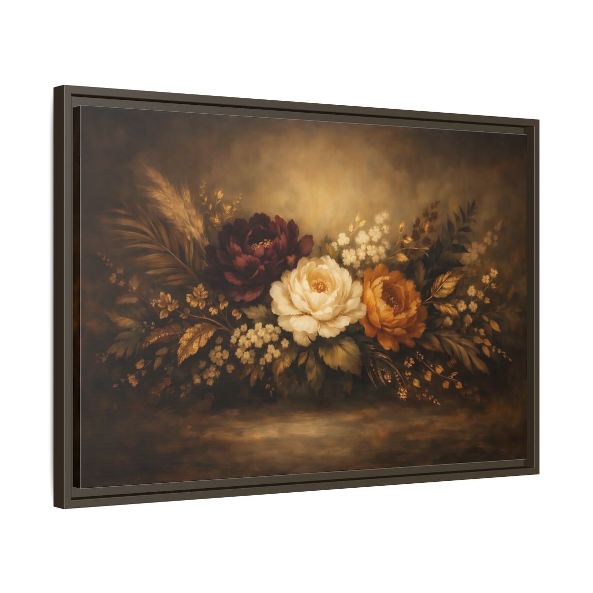 Side Mockup 11. Floral Floral Arrangement Dark Floral Arrangement shown as stretched canvas wall art