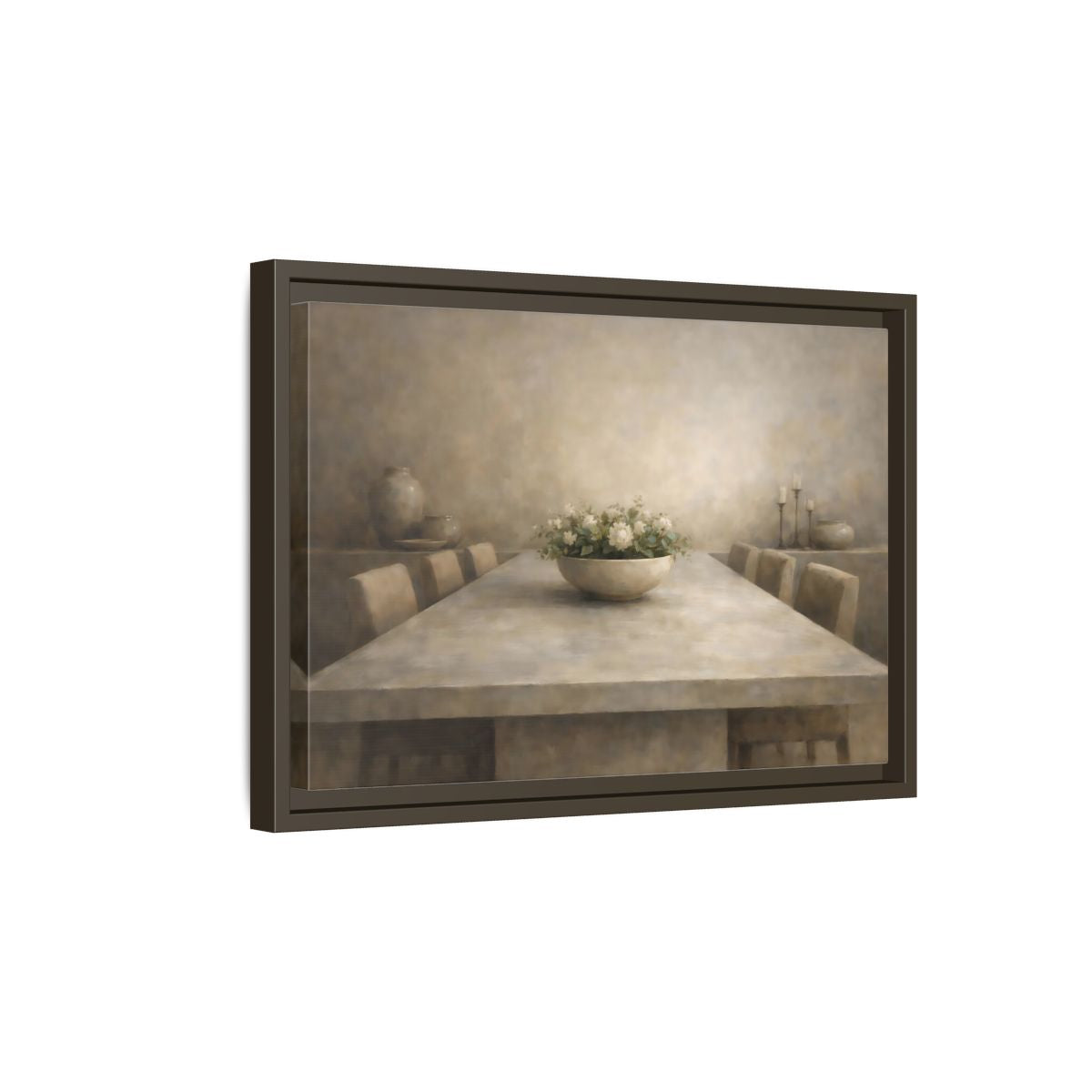 Side Mockup 5. Floral Floral Arrangement Neutral Dining Decor shown as stretched canvas wall art