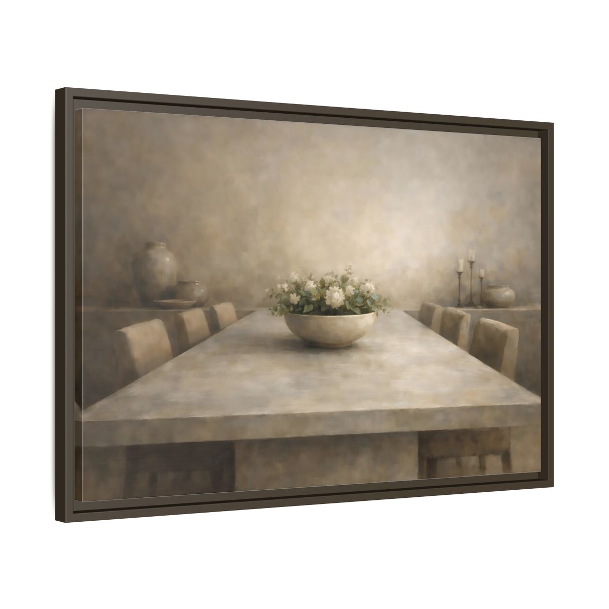 Side Mockup 11. Floral Floral Arrangement Neutral Dining Decor shown as stretched canvas wall art