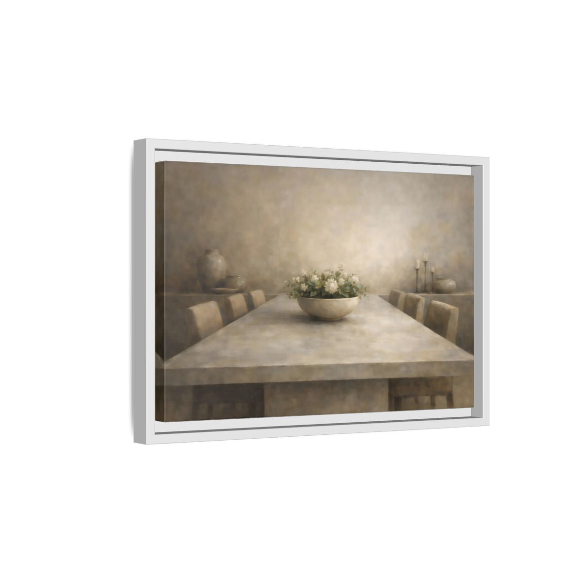 Side Mockup 4. Floral Floral Arrangement Neutral Dining Decor shown as stretched canvas wall art