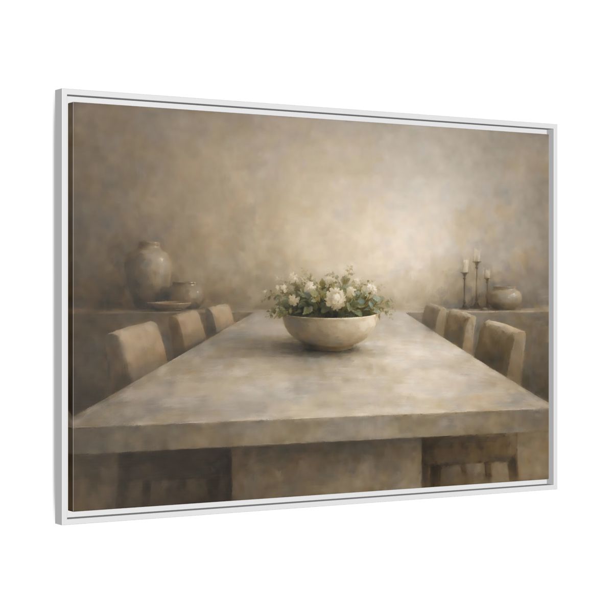Side Mockup 7. Floral Floral Arrangement Neutral Dining Decor shown as stretched canvas wall art