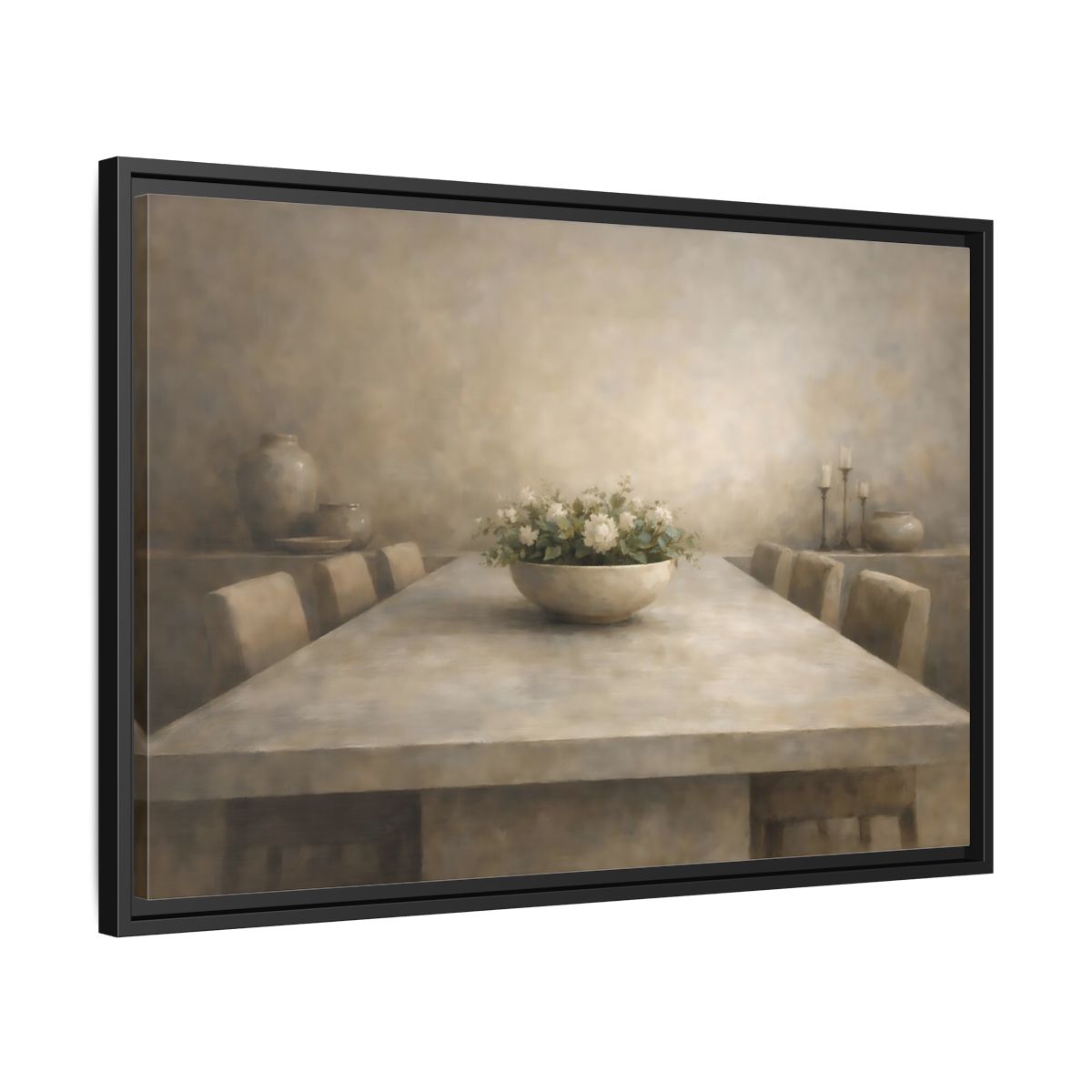 Side Mockup 14. Floral Floral Arrangement Neutral Dining Decor shown as stretched canvas wall art