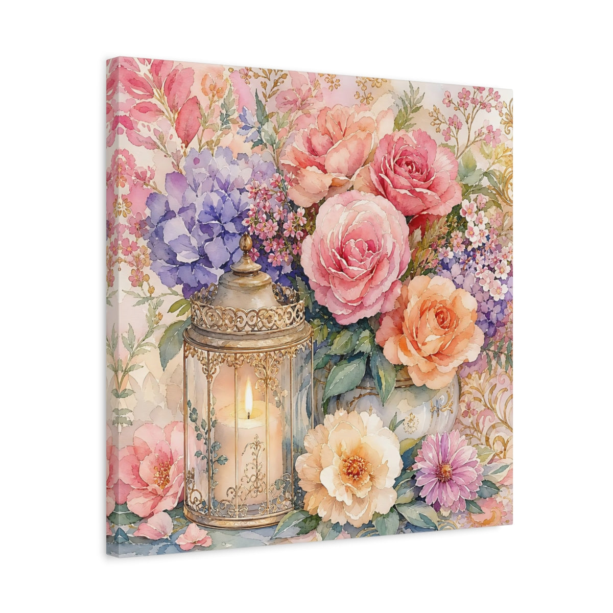 Side Mockup 5. Floral Floral Arrangement Pastel Floral shown as stretched canvas wall art
