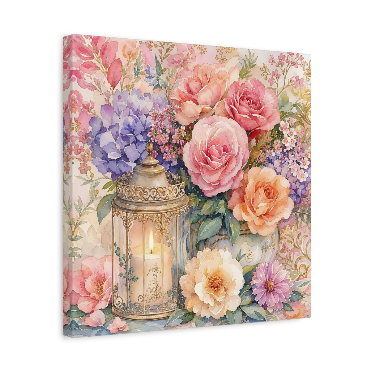 Side Mockup 6. Floral Floral Arrangement Pastel Floral shown as stretched canvas wall art