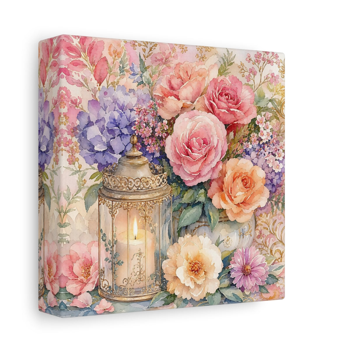 Side Mockup 2. Floral Floral Arrangement Pastel Floral shown as stretched canvas wall art