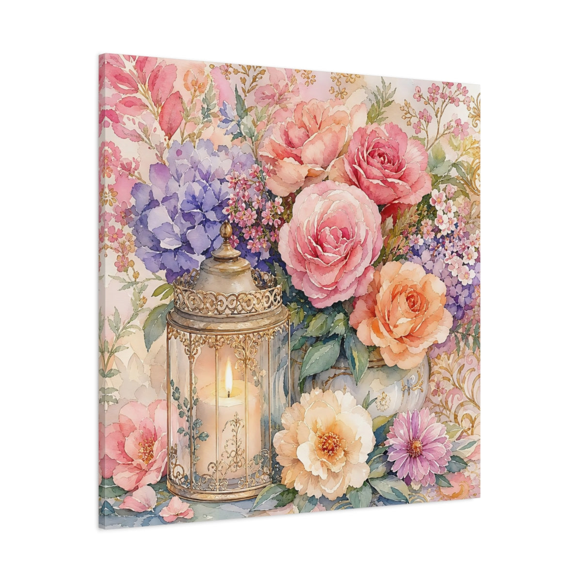 Side Mockup 1. Floral Floral Arrangement Pastel Floral shown as stretched canvas wall art