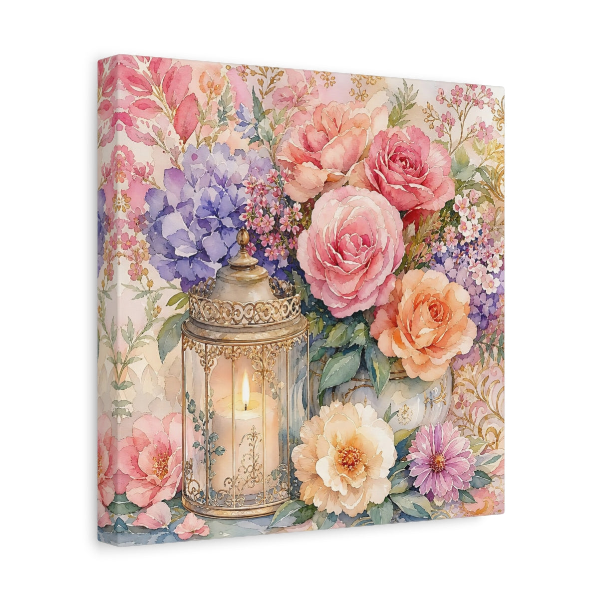 Side Mockup 8. Floral Floral Arrangement Pastel Floral shown as stretched canvas wall art