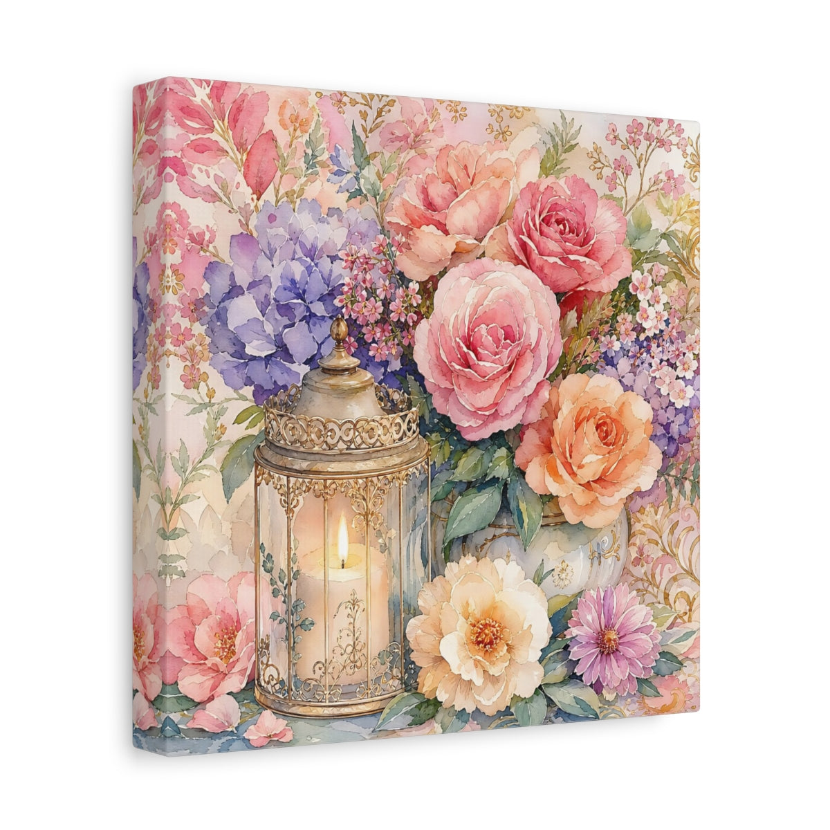 Side Mockup 9. Floral Floral Arrangement Pastel Floral shown as stretched canvas wall art