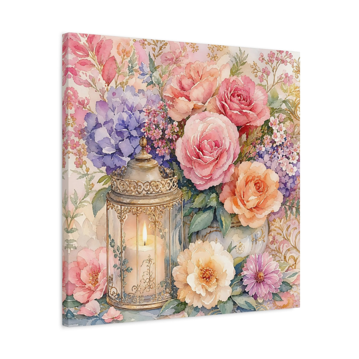 Side Mockup 4. Floral Floral Arrangement Pastel Floral shown as stretched canvas wall art