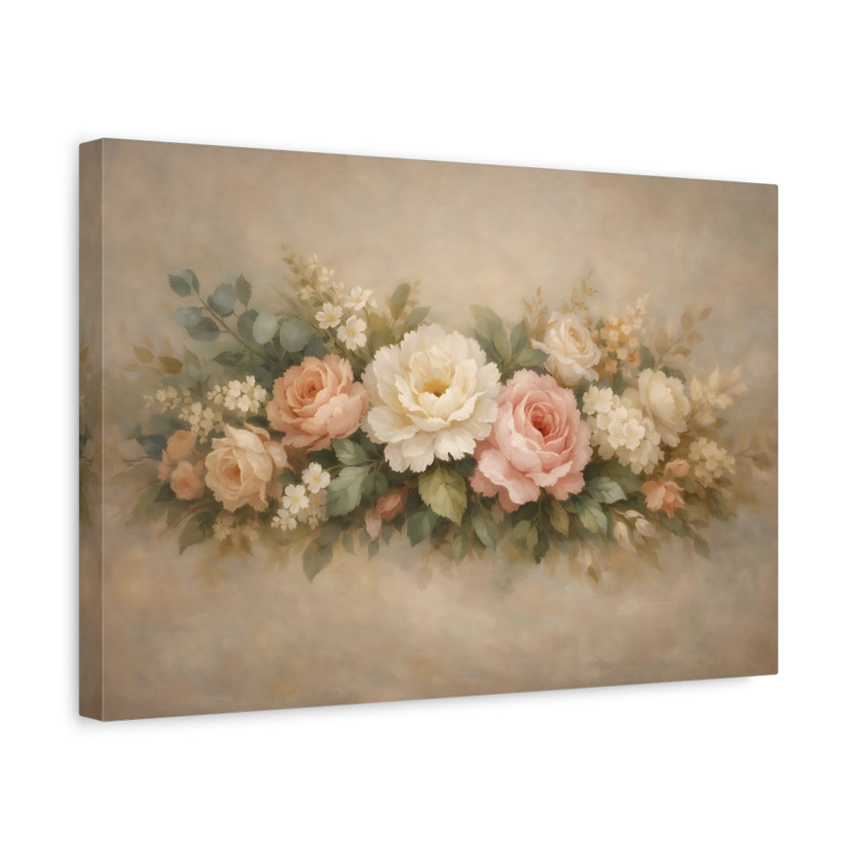 Side Mockup 4. Floral Floral Arrangement Pastel Floral shown as stretched canvas wall art