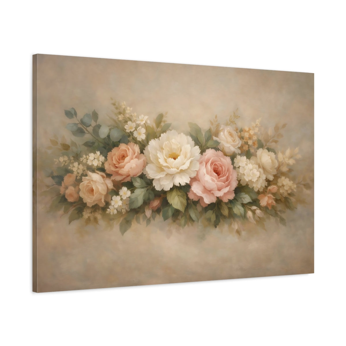 Side Mockup 1. Floral Floral Arrangement Pastel Floral shown as stretched canvas wall art