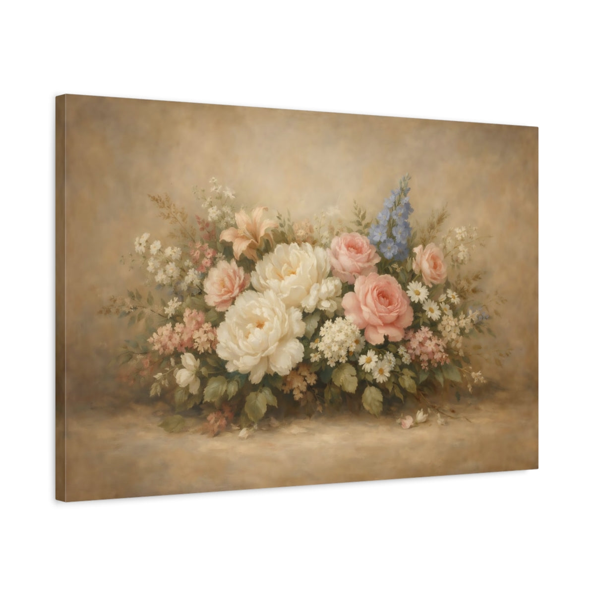 Side Mockup 2. Floral Floral Arrangement Pastel Flower Bouquet shown as stretched canvas wall art