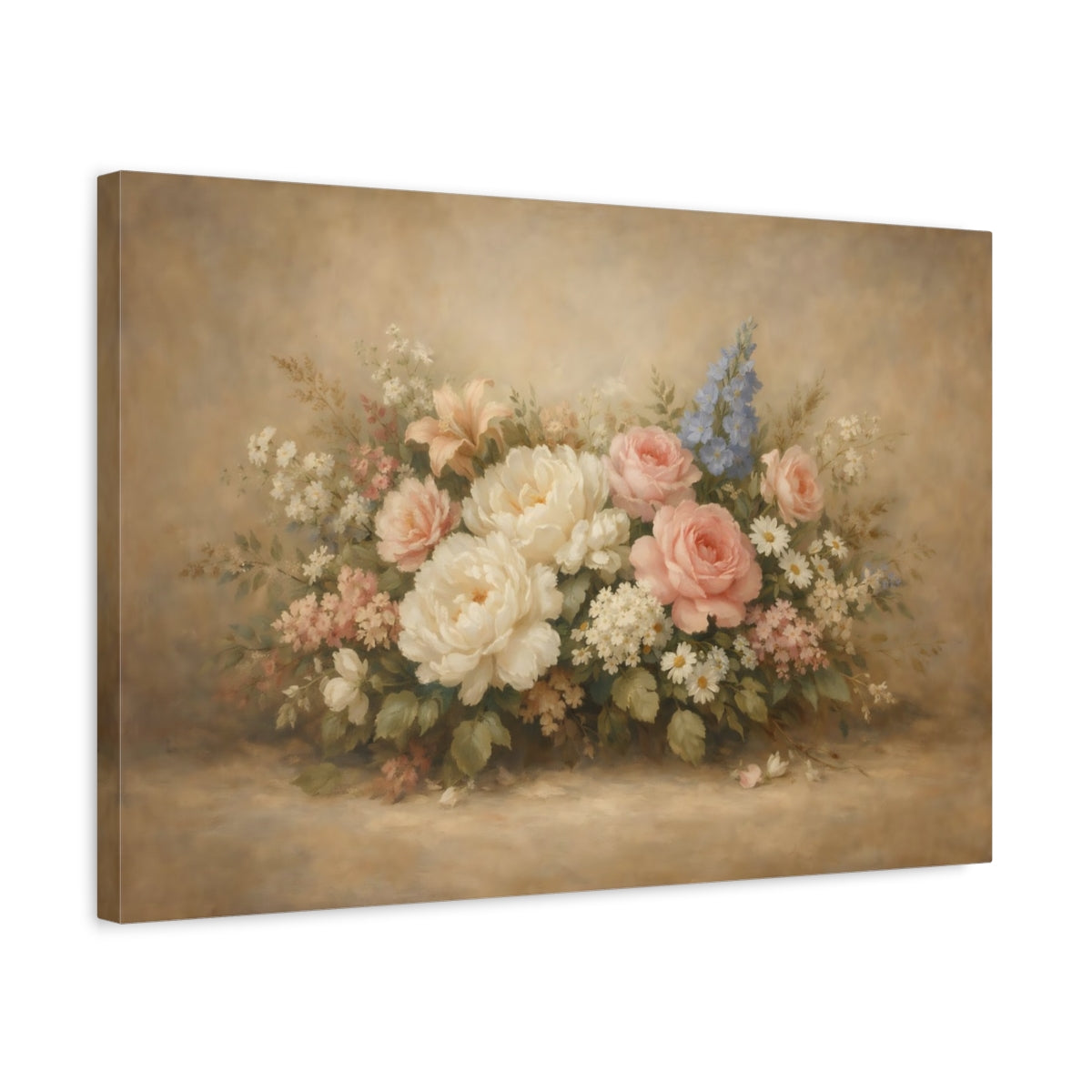 Side Mockup 3. Floral Floral Arrangement Pastel Flower Bouquet shown as stretched canvas wall art