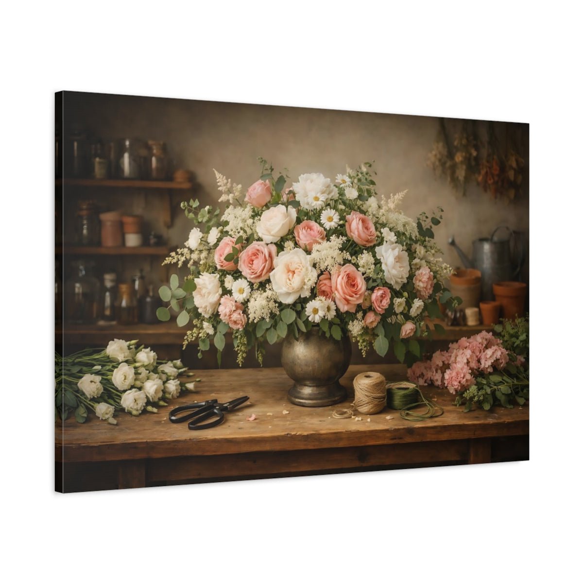 Floral Arrangement Pink And White - Canvas Wall Art Print - YesArtYes