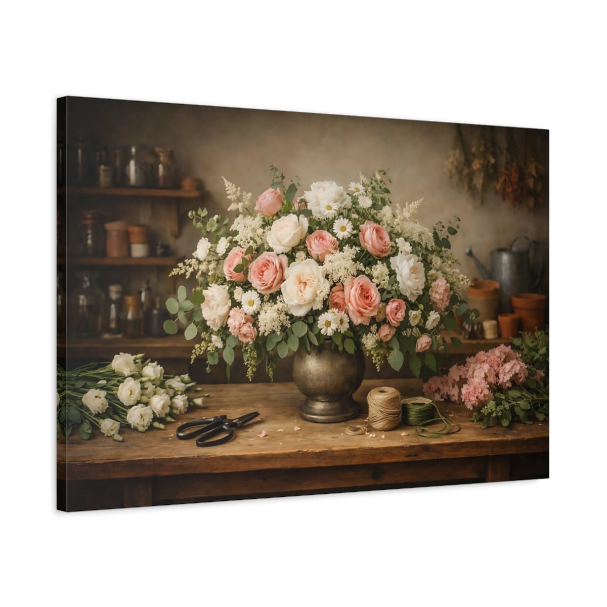 Floral Arrangement Pink And White - Canvas Wall Art Print - YesArtYes
