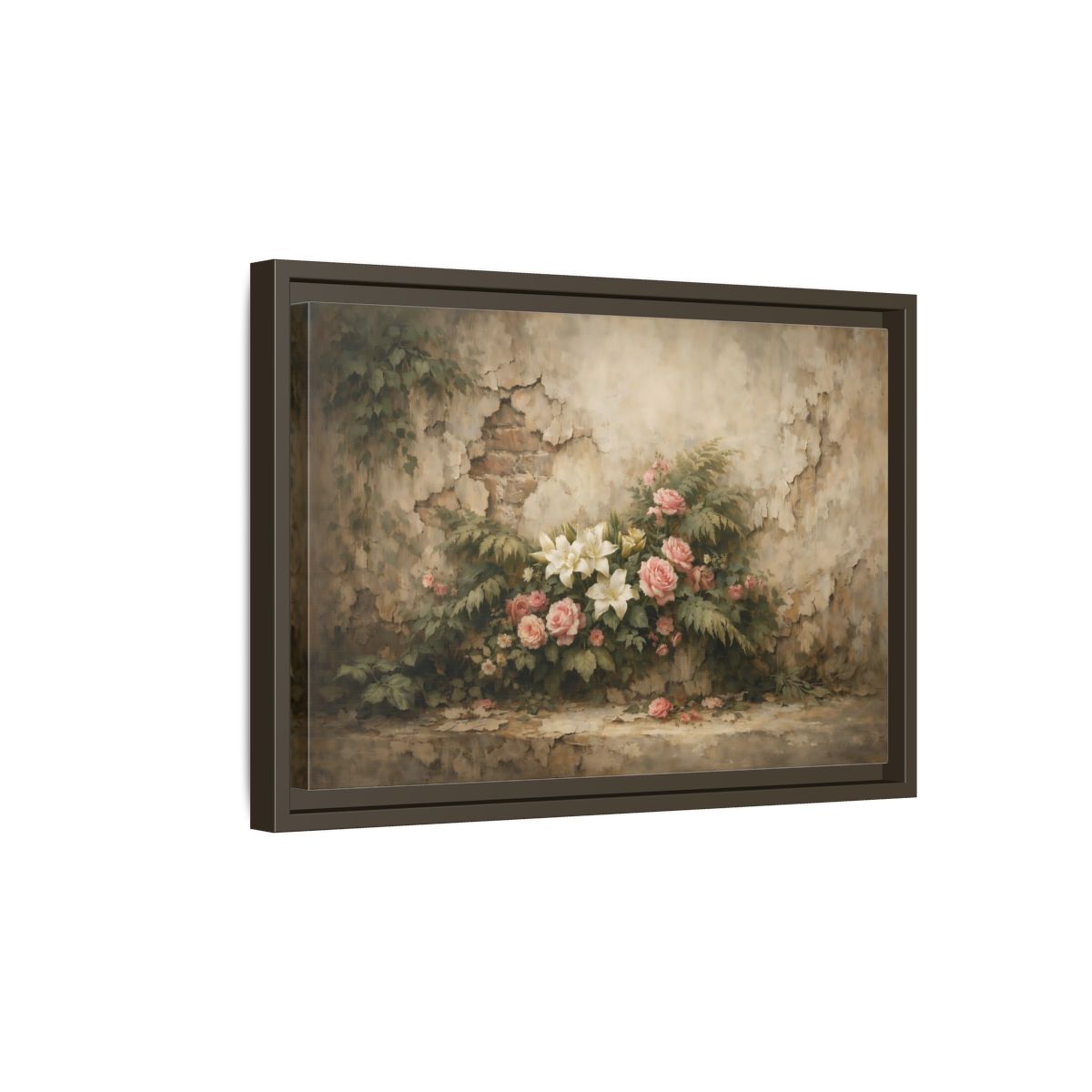 Side Mockup 5. Floral Floral Arrangement Pink And White Flowers shown as stretched canvas wall art