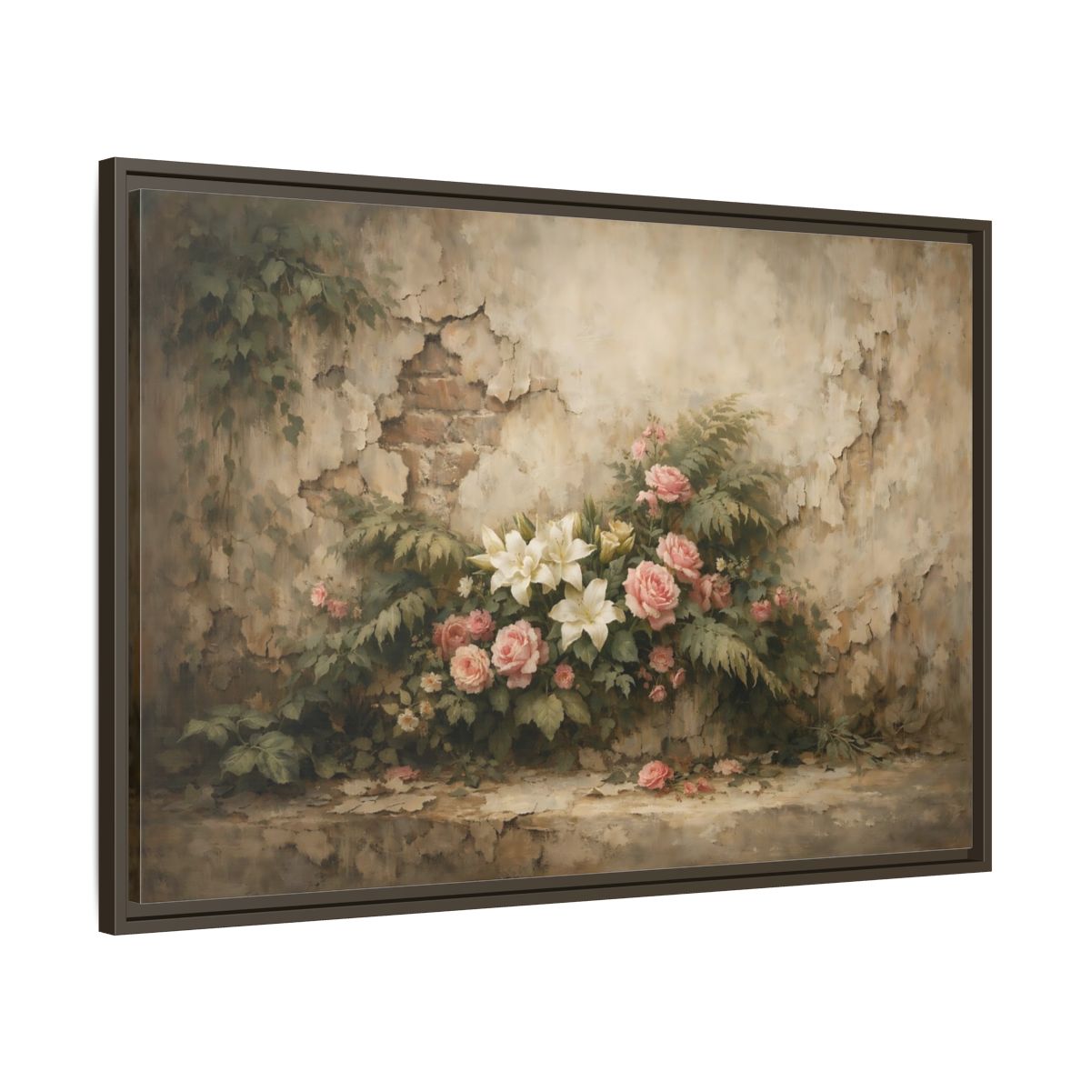Side Mockup 9. Floral Floral Arrangement Pink And White Flowers shown as stretched canvas wall art