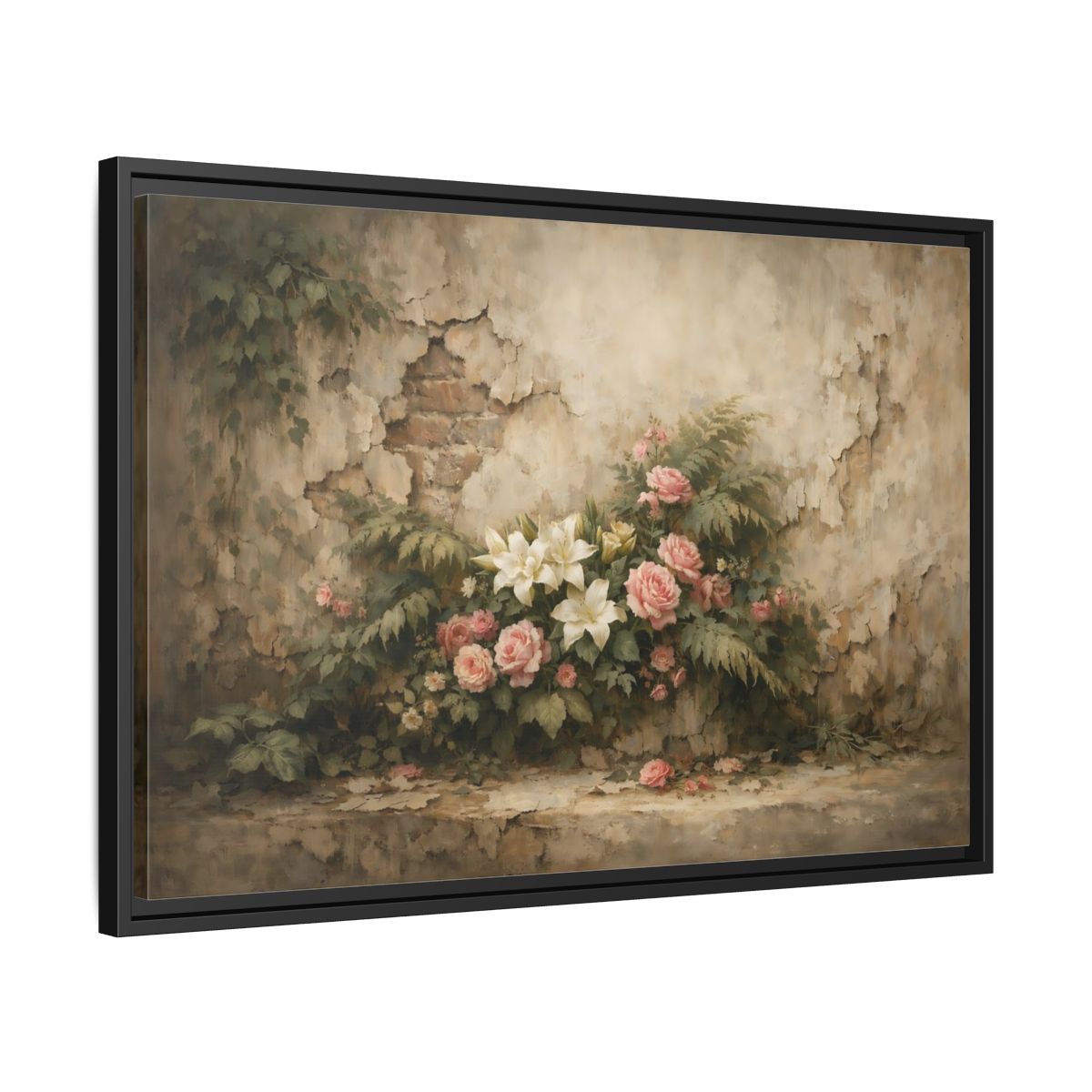 Side Mockup 14. Floral Floral Arrangement Pink And White Flowers shown as stretched canvas wall art