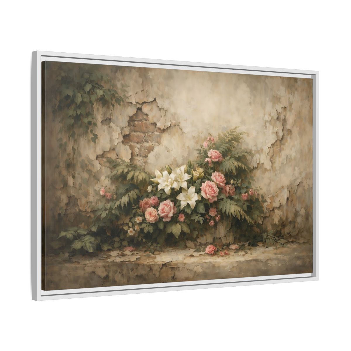Side Mockup 8. Floral Floral Arrangement Pink And White Flowers shown as stretched canvas wall art