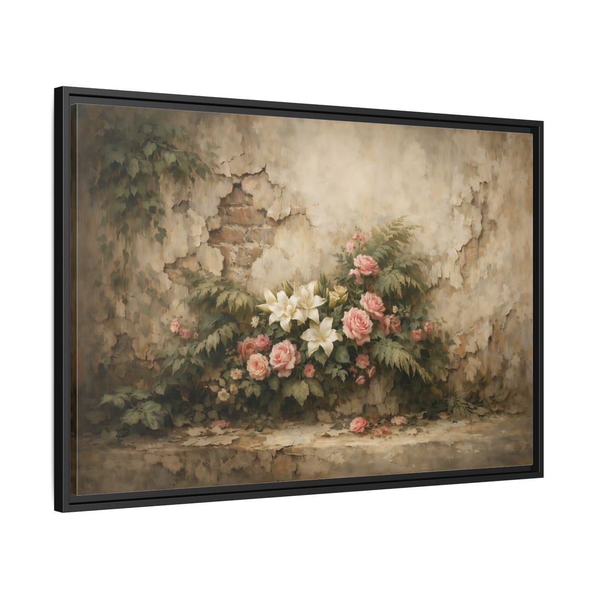 Side Mockup 13. Floral Floral Arrangement Pink And White Flowers shown as stretched canvas wall art