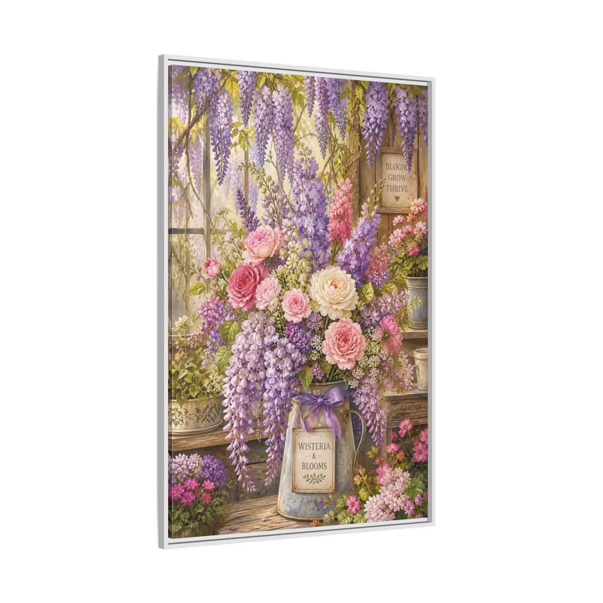 Side Mockup 7. Floral Floral Arrangement Purple Floral Garden shown as framed canvas print
