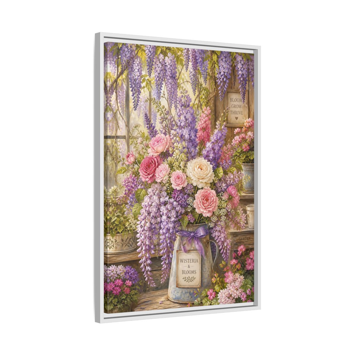 Side Mockup 10. Floral Floral Arrangement Purple Floral Garden shown as framed canvas print