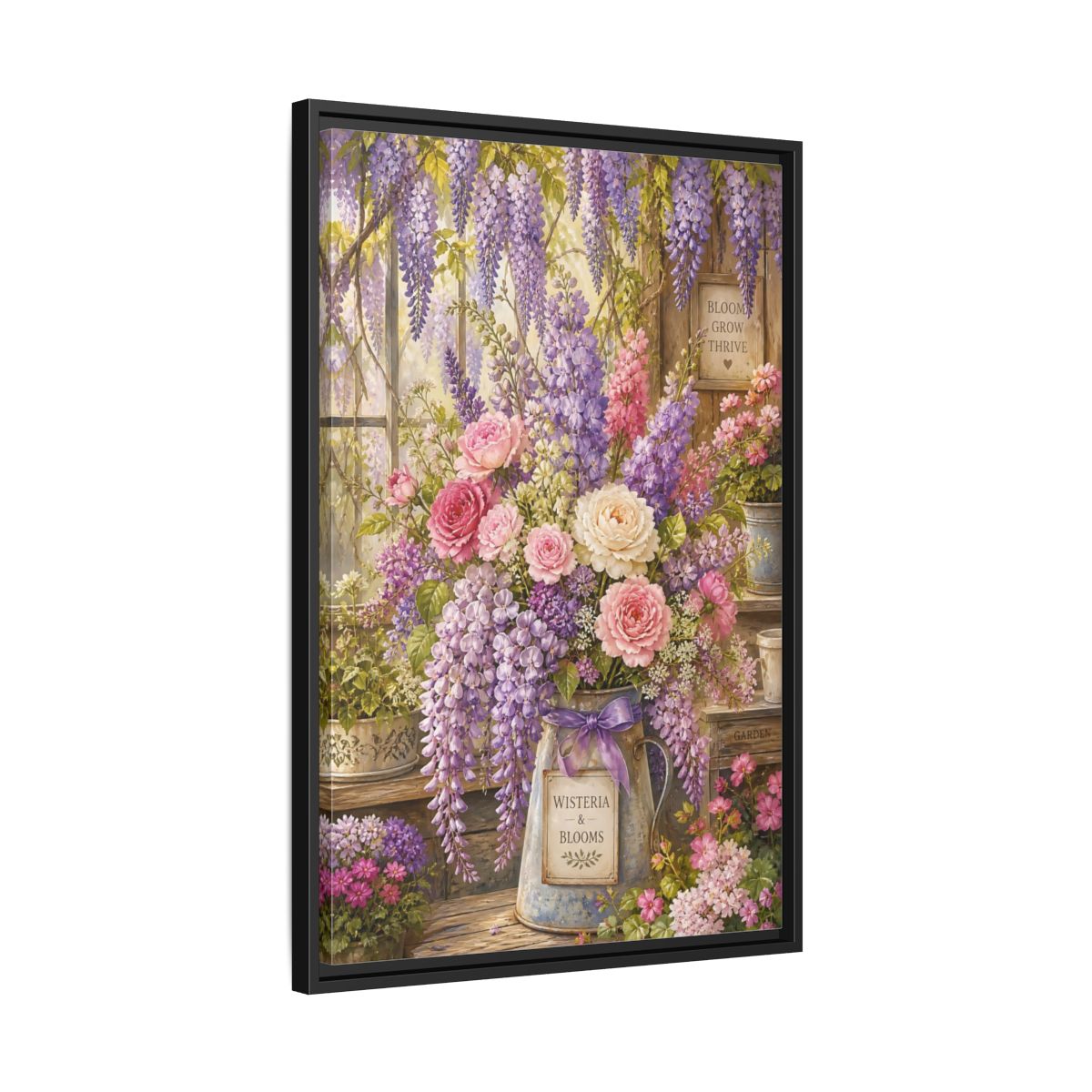 Side Mockup 14. Floral Floral Arrangement Purple Floral Garden shown as framed canvas print
