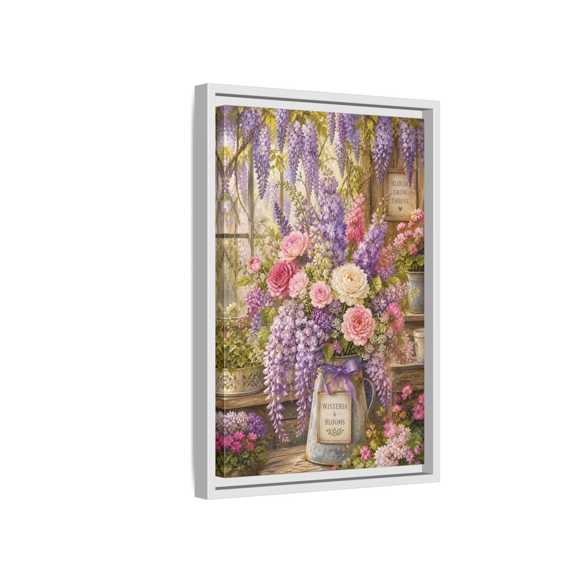 Side Mockup 4. Floral Floral Arrangement Purple Floral Garden shown as framed canvas print