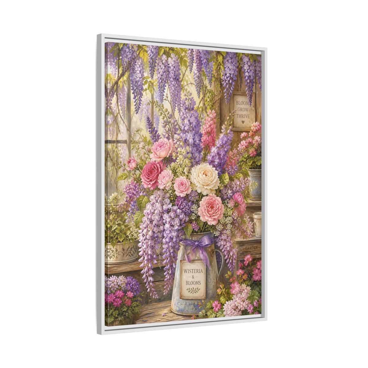 Side Mockup 9. Floral Floral Arrangement Purple Floral Garden shown as framed canvas print