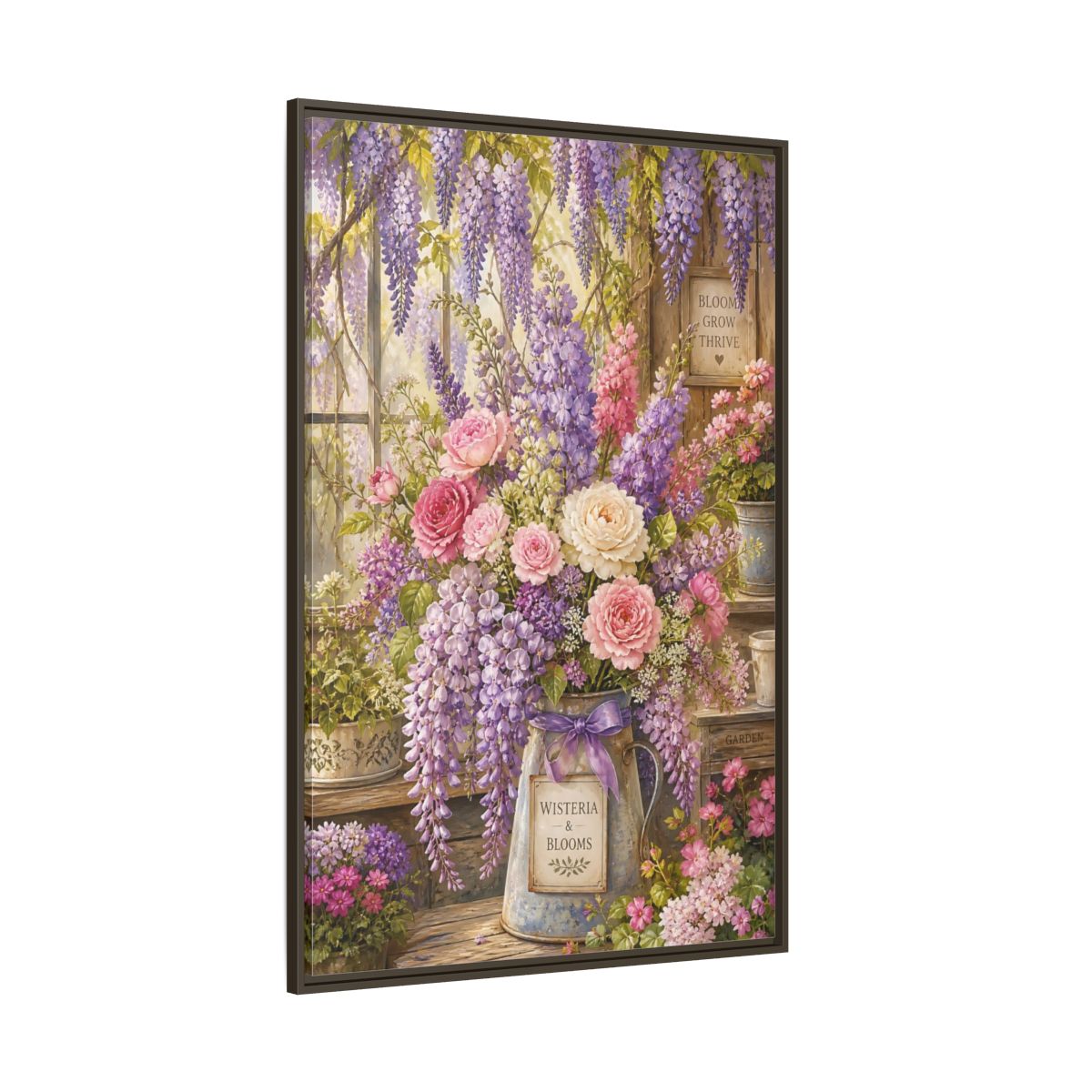 Side Mockup 8. Floral Floral Arrangement Purple Floral Garden shown as framed canvas print