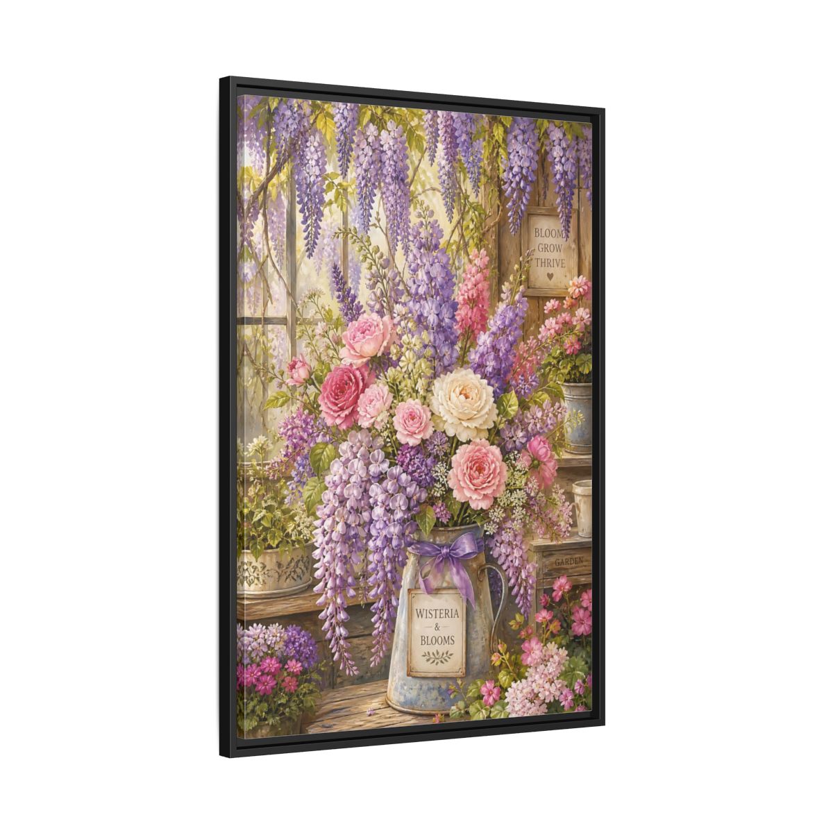 Side Mockup 13. Floral Floral Arrangement Purple Floral Garden shown as framed canvas print