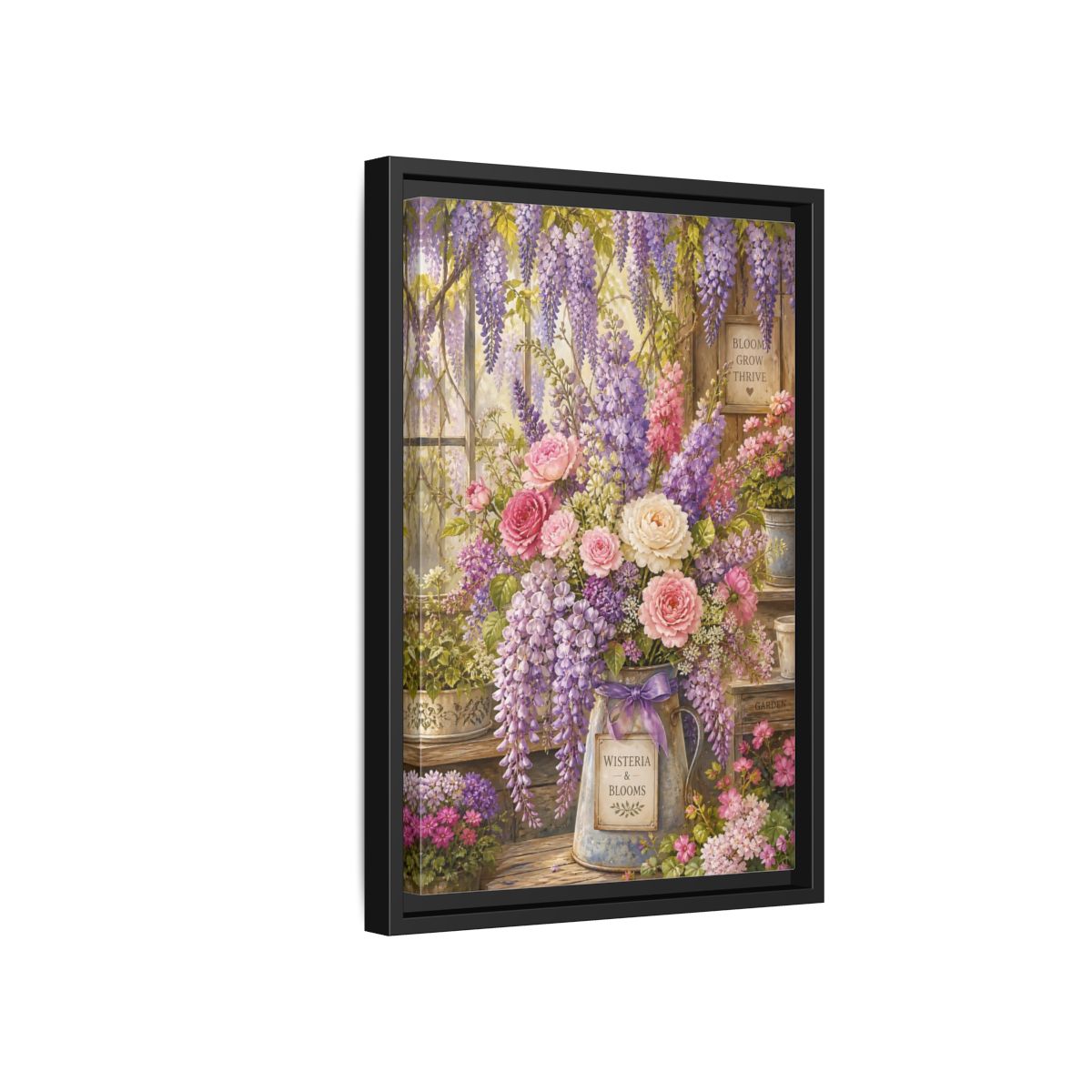 Side Mockup 6. Floral Floral Arrangement Purple Floral Garden shown as framed canvas print